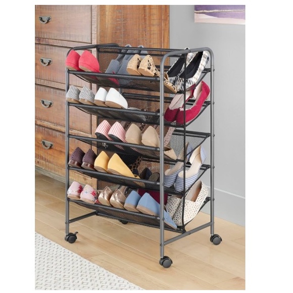 Black Metal Mesh Shoe Rack - Picture 4 of 4